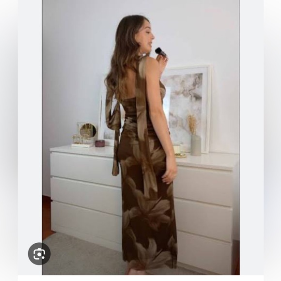 ZARA TULLE PRINT MIDI DRESS WITH FOULARD - Picture 3 of 8